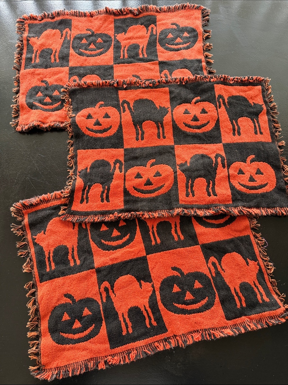 Vintage Halloween Woven Talestry 3 Placemats 1990s 90s Country Cozy Home Decor